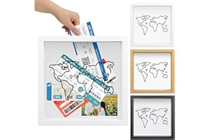 Ronlap Travel Adventure Archive Shadow Box for Memories, Travel Shadow Boxes Display Cases with Slot on Top Top Loading Travel Memory Box for Keepsake Life in a Shadow Box Travel Frame, White, 12x12in