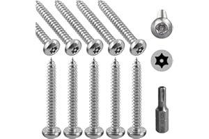 Hilitchi 50 Pcs #10 x 1-1/2” Stainless Steel Button Head Torx Sheet Metal Screws Security Silver Screws Anti-Theft Tamper Proof with Bit T25