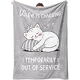 GoMelley Funny Valentines Day Birthday Gifts for Wife, Wife Birthday Gift Ideas, Wifey is Charging Blanket, Wedding Anniversary Romantic Gift for Wifey, for Her, 60”× 50”（Gray）