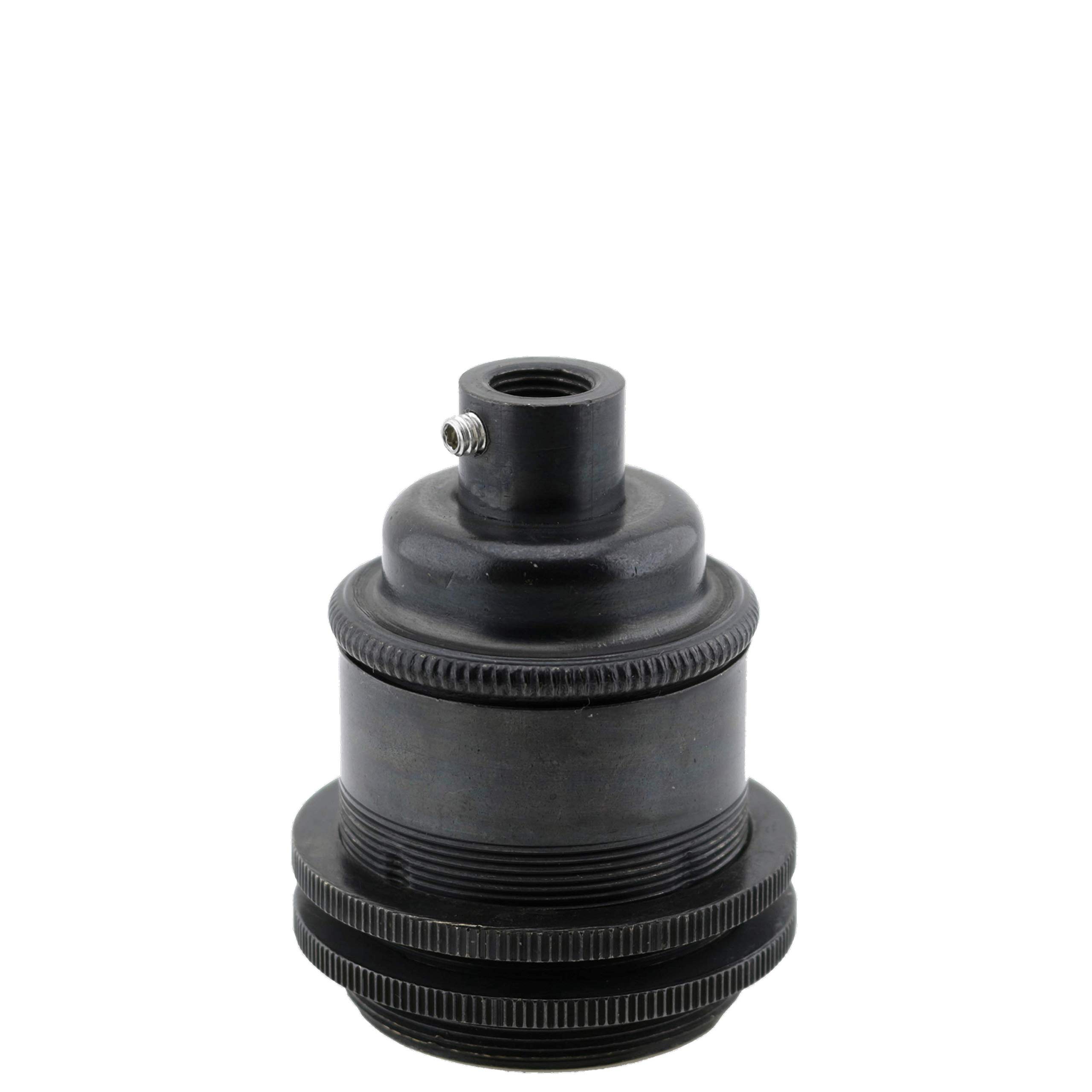 Edison Screw (E27) Solid Brass Earthed Lampholder in Dark Bronzed Finish with 2 Shade Rings and 10mm Threaded Entry