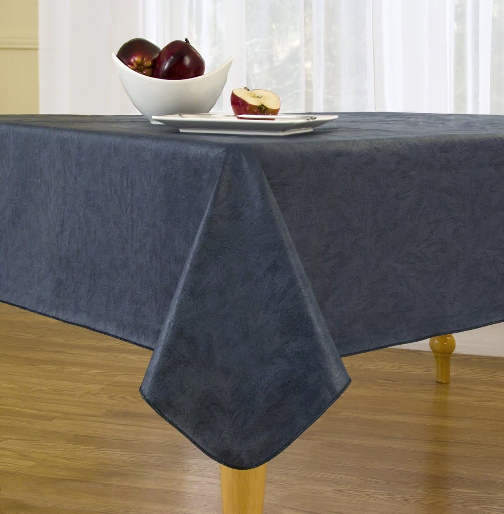 Sonoma Damask Stain Resistant and Spill Proof with Flannel Backing Vinyl Tablecloth for Spring/Summer/Party/Picnic, Navy, 52"x70" Oval