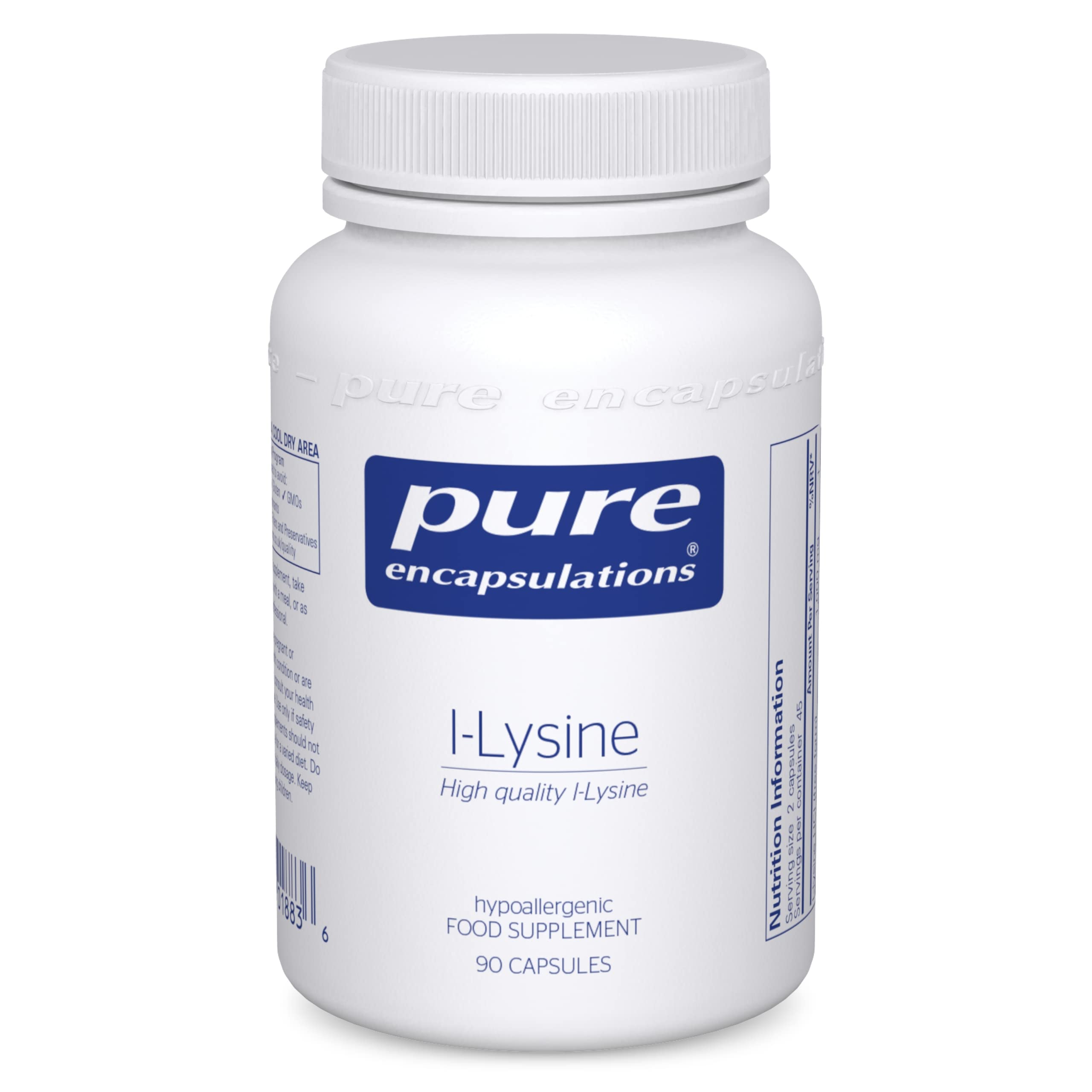 Pure Encapsulations L-Lysine 500mg - Hypoallergenic Essential Amino Acid Supplement - 90 Vegetarian Capsules