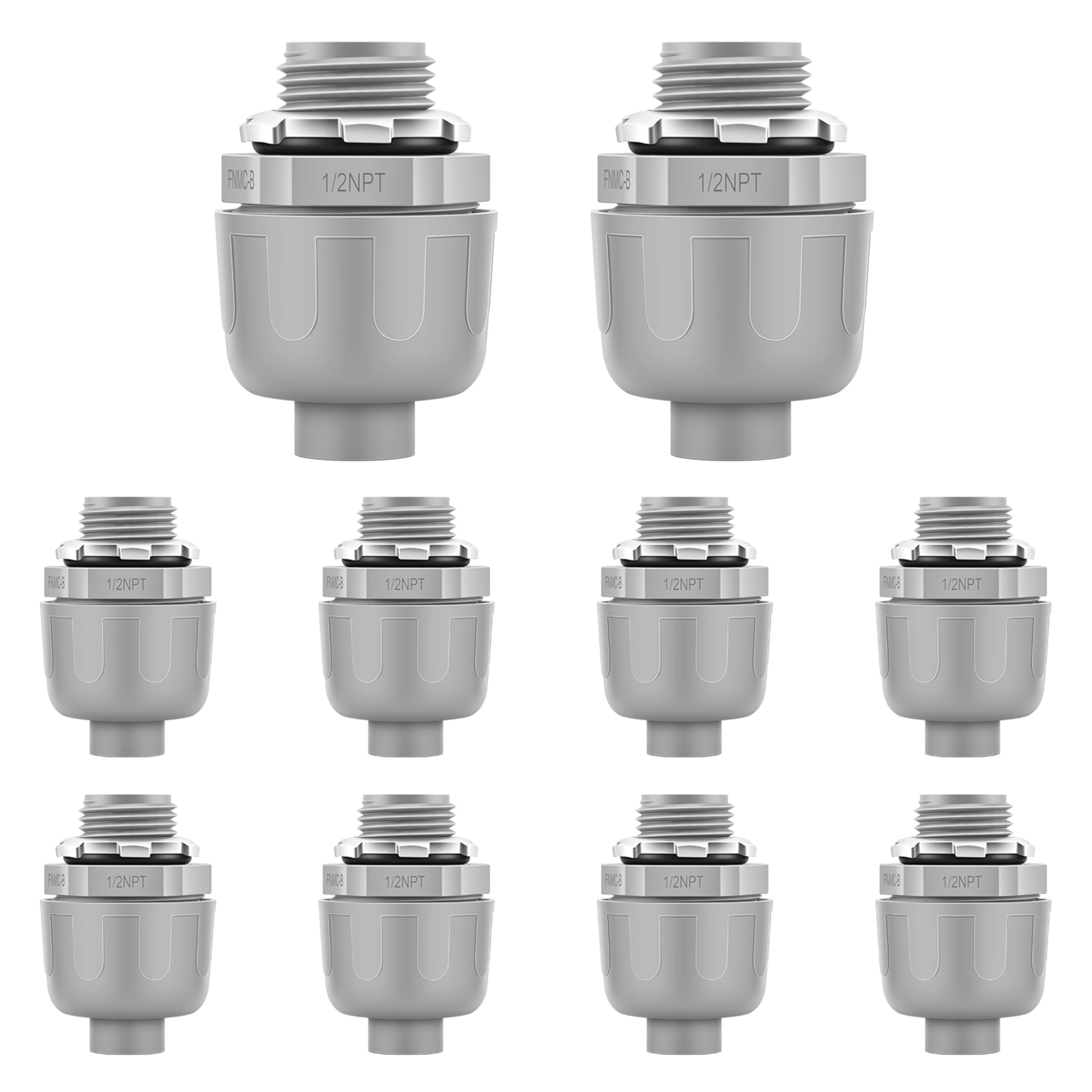 Photo 1 of 10 PCS 1/2" Liquid Tight Connector NPT Non-Metallic for PVC Electrical Flexible Conduit Fittings - Sturdy, Quick Installation, UL Listed for Home Outdoor Tubes Tools