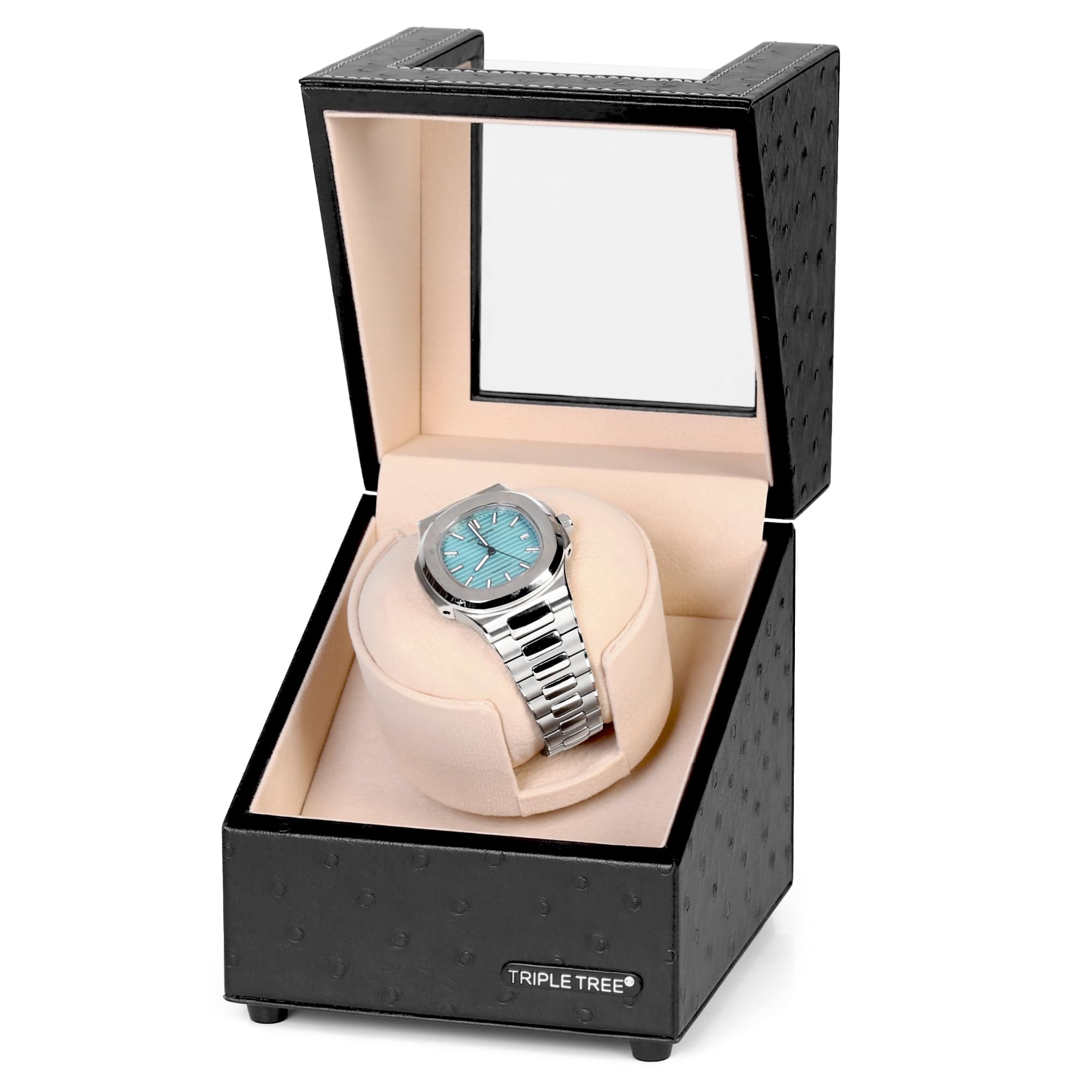 TRIPLE TREE Single Watch Winder for Automatic Watches, with Super Quiet Japanese Motor, 4 Rotation Mode Setting, Flexible Plush Pillow Fit Lady and Man Watches