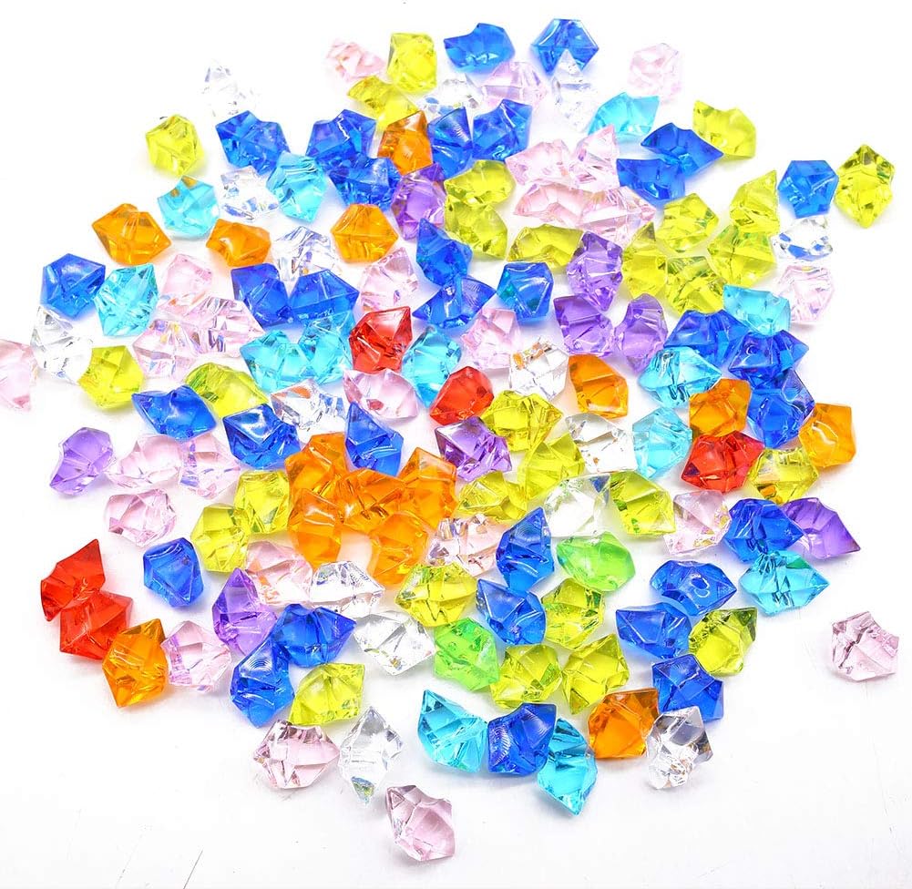 VGOODALL Premium Multicolored Fake Crushed Ice Rocks,150PCS Fake Diamonds Plastic Ice Cubes Acrylic Clear Ice Rock Diamond Crystals Fake Ice Cubes Gems for Home Decoration Wedding Display Vase Fillers