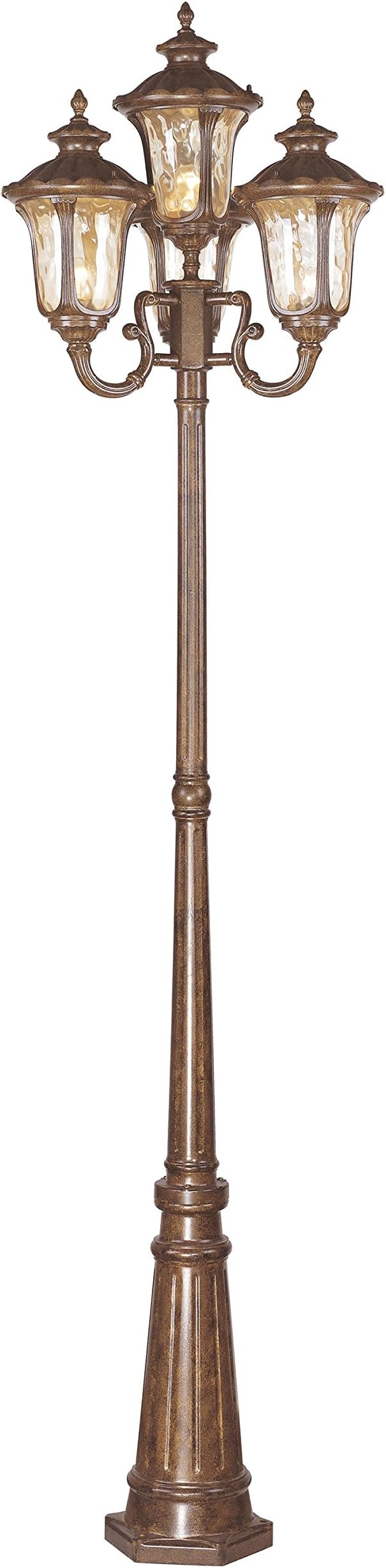 Livex Lighting 7669-50 Outdoor Post with Hand Blown Light Amber Water Glass Shades, Moroccan Gold