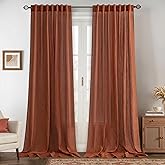 MIULEE Linen Curtains 84 Inch Length for Living Room 2 Panels, Burnt Orange Rust Rod Pocket Back Tab Light Filtering Semi Sheer Soft Linen Window Fall Drapes Farmhouse Curtains for Bedroom