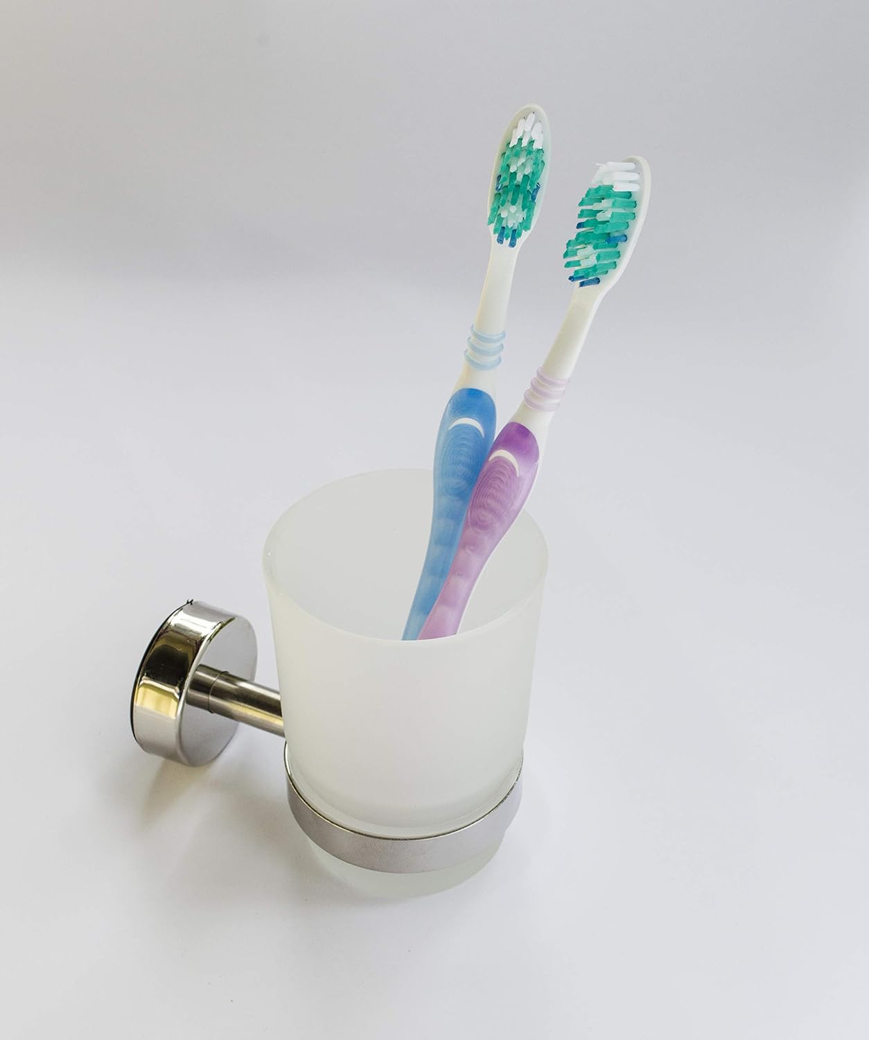 Kapitan Wall Mounted Toothbrush Holder, Frosted Glass Tumbler Stainless Steel 18/10, 3M Self Adhesive OR Screws Mounting - Image 3