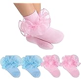 Dioxay Baby Girls Ruffle Socks 2-Layer Lace Frilly Turn Cuff Fancy Dress Socks for Preemie Newborn Infant Toddler Girl Kids