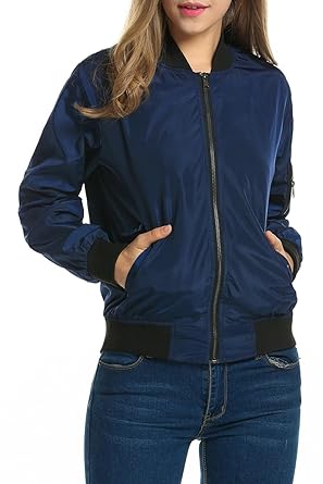Zeagoo Damen Jacke Bikerjacke Pilotenjacke Herbst Bomberjacke Kurz Bomber Jacket