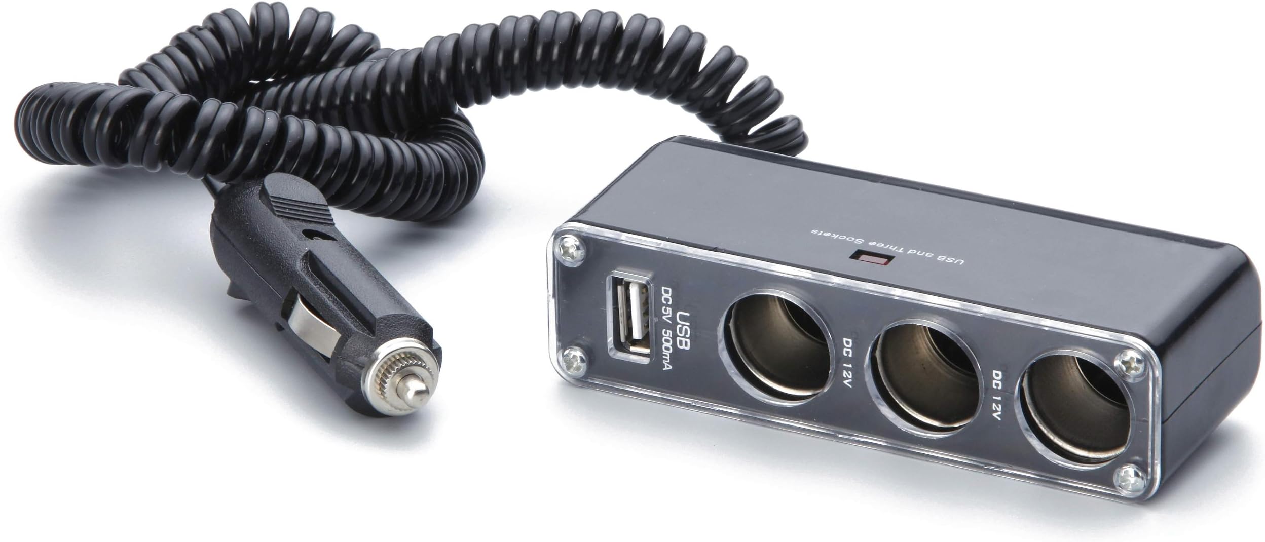 Unitec 77100 Auto 3-Way Socket with USB 2.0 / Cable 2 m