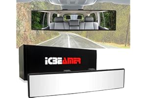 10.6" ICBEAMER Clip On Rear View Mirror | Convex Clear Tint, Panoramic Wide Angle HD Glass, Anti Glare, Universal Fit for Car, SUV, Truck | Eliminates Blind Spots (1 Pack)