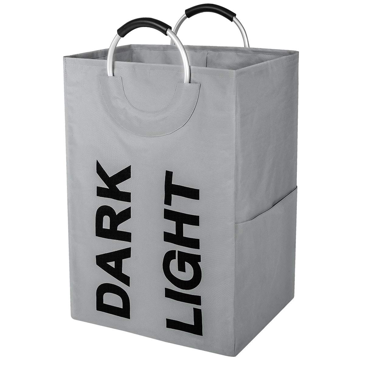 WISHPOOL Double Large Foldable Laundry Hamper Divided Handy Stand Collapsible Laundry Basket Waterproof Bag Bin Organizer Storage Corner with Handles (Dark Grey) …