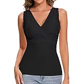 Miguofan Slimming Tank Top for Women V Neck Lace Camisole Tops with Built in Bra Cami Vest Base Layer