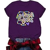 Mardi Gras Shirts for Women: Fat Tuesday Shirt Funny Mask Graphic Tee Carnival Short Sleeve Shirt New Orleans Party Top