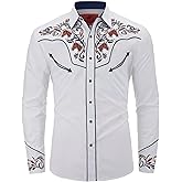 DIFICIL SLOG Men's Western Cowboy Shirt Embroidered Exquisite Long Sleeve Regular Fit Snap Button Down Shirts