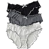 SHENHE Women's 3 Pack Frill Trim Briefs Soft Breathable Daily Bow Underwear Panties