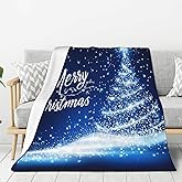 Throw Blanket Merry Christmas Blue Tree Couch Blankets Plush Flannel Cover Lightweight Soft for Living Room Bed Sofa Travel Office Camping 50 x 60 Inch