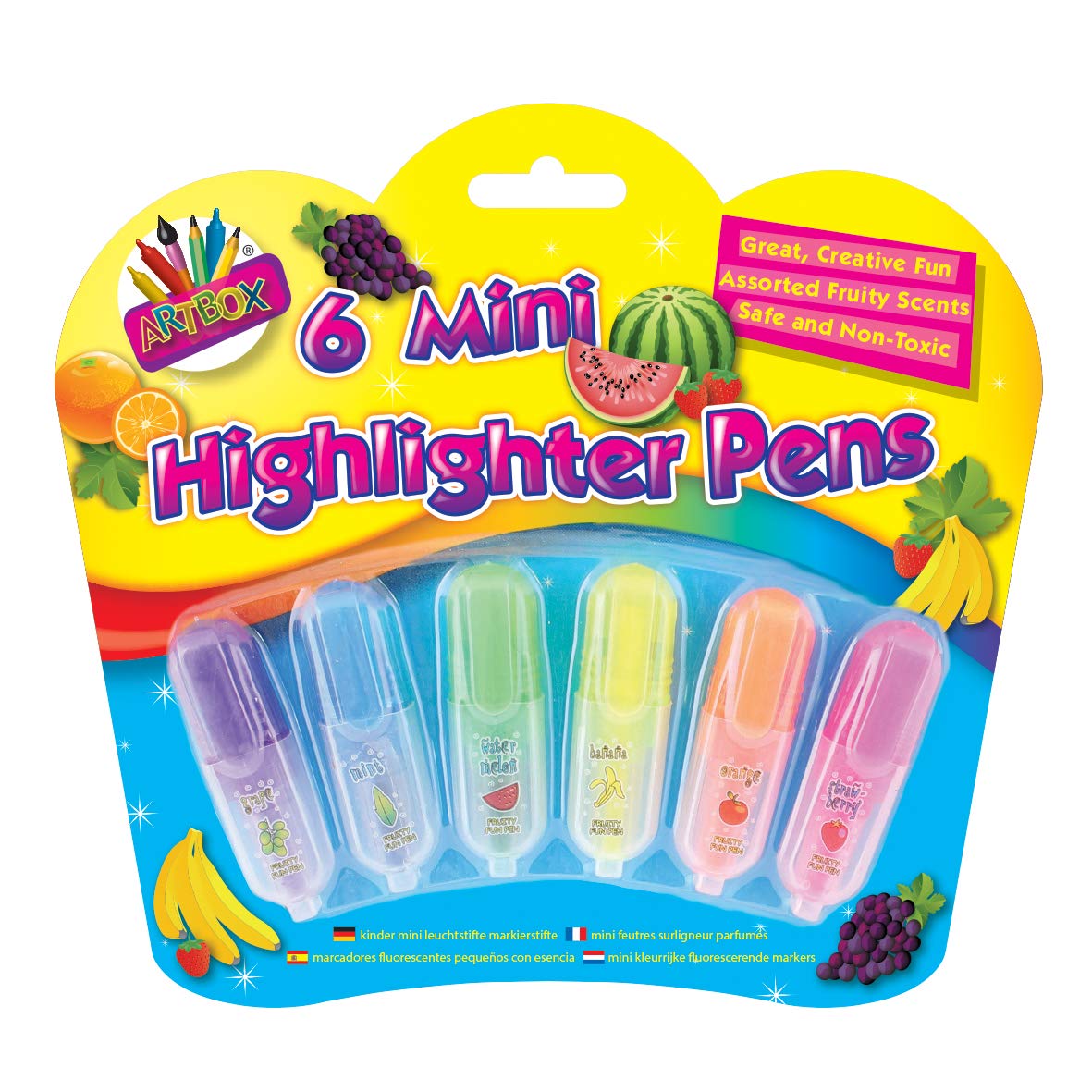 Just stationery Scented Mini Highlighter (Pack of 6) 4072, Purple, Blue, Green, Yellow, Orange and Pink, packaging may vary