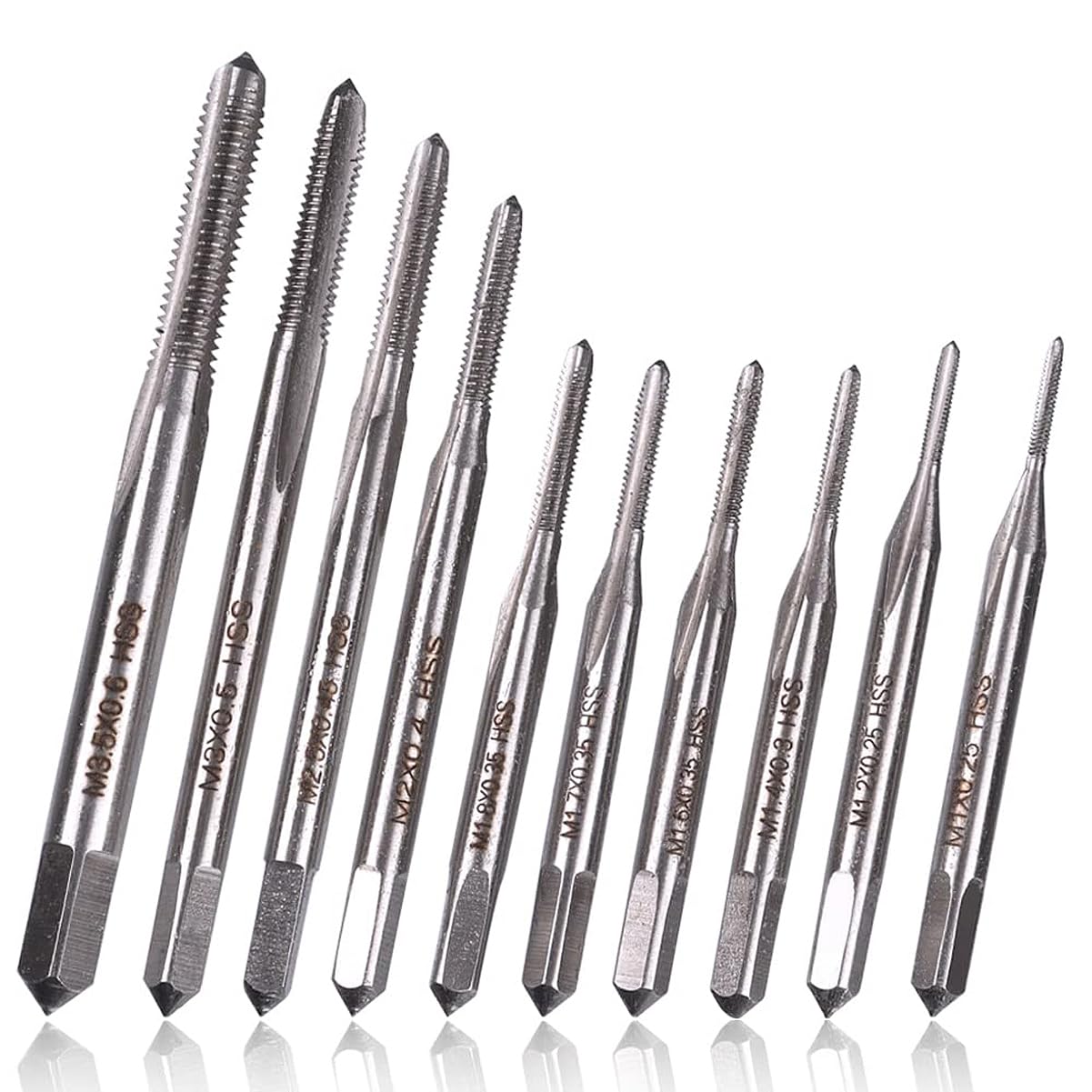 Fyearfly M1-M3.5 Machine Hand Tap, 10Pcs High Speed Steel (HSS) Thread Cutter Set, Mini Metric Wire Tapping Threading Tool, Small Wire Tapping Drill Bits, for Clocks and Watches Tapping