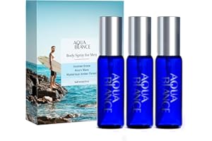 AQUA BLANCE Mens Body Spray, Travel Size Body Spray For Men, long lasting, 3-Pack Set, each 2.1 Fl Oz, Notes of Lemon, Amber, Oud, Leather