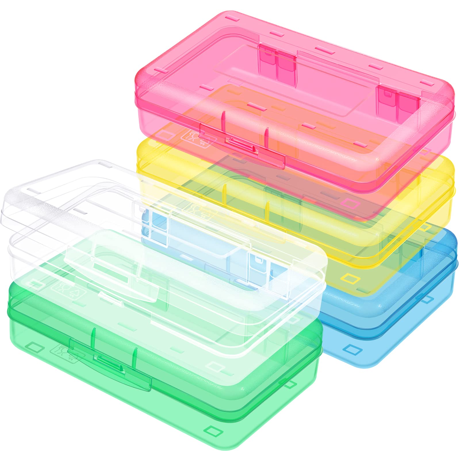 Outus 5 Pieces Plastic Pencil Box Large Capacity Pencil Box for Kids School Supplies Box Brush Painting Pencils Storage Case Office Storage Organizer Box (Pink, Yellow, Green, Blue, Transparent)