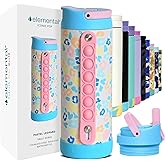 Elemental Iconic Kids Water Bottle for School - 100% Leak-Proof Insulated Water Bottles with Straw Lid & Pop-It Handle for Boys & Girls - Triple-Wall Insulated & BPA-Free, 14oz – Pastel Leopard