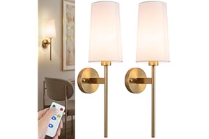 YHCDLAMP Battery Operated Wall Sconce with Remote,White Fabric Shade Wall Sconce Set Of 2 Battery Powered Sconces Wall Lighting Indoor Wireless Dimmable Wall Lamp with 3 Color Temp Bulb for Bedroom Living Room