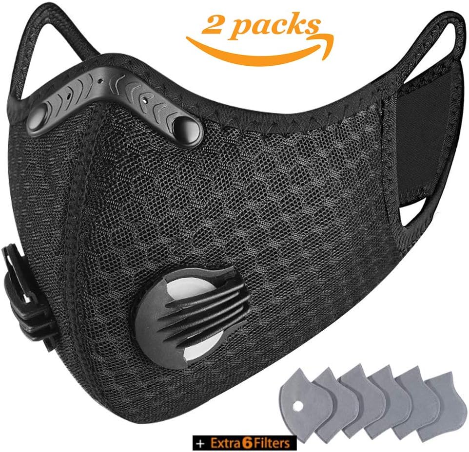 Dust Mask Reusable Activated Carbon Dustproof Respirator Safety Mask with Extra Carbon N99 Filters for Filtration Exhaust Gas Pollution Protection Pollen Allergy Woodworking,Running,Cycling (2 Mask)