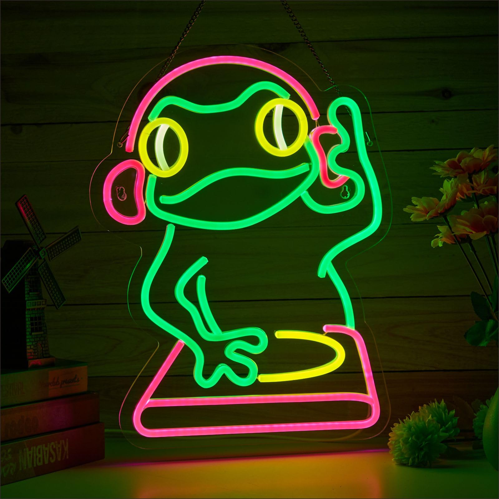 Led Frog Sign DJ Frog Neon Sign for Wall Decor, Scratch Frog Dimmable LED Neon Light ...