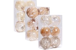 Christmas Ornaments 6PCS Rustic Boho Christmas Ball Ornaments Shatterproof Clear Plastic Balls with Strips for Xmas Tree Home
