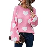 Valentines Heart Sweater for Women Long Sleeve Crew Neck Knitted Pullover Sweater Cute Love Knitwear