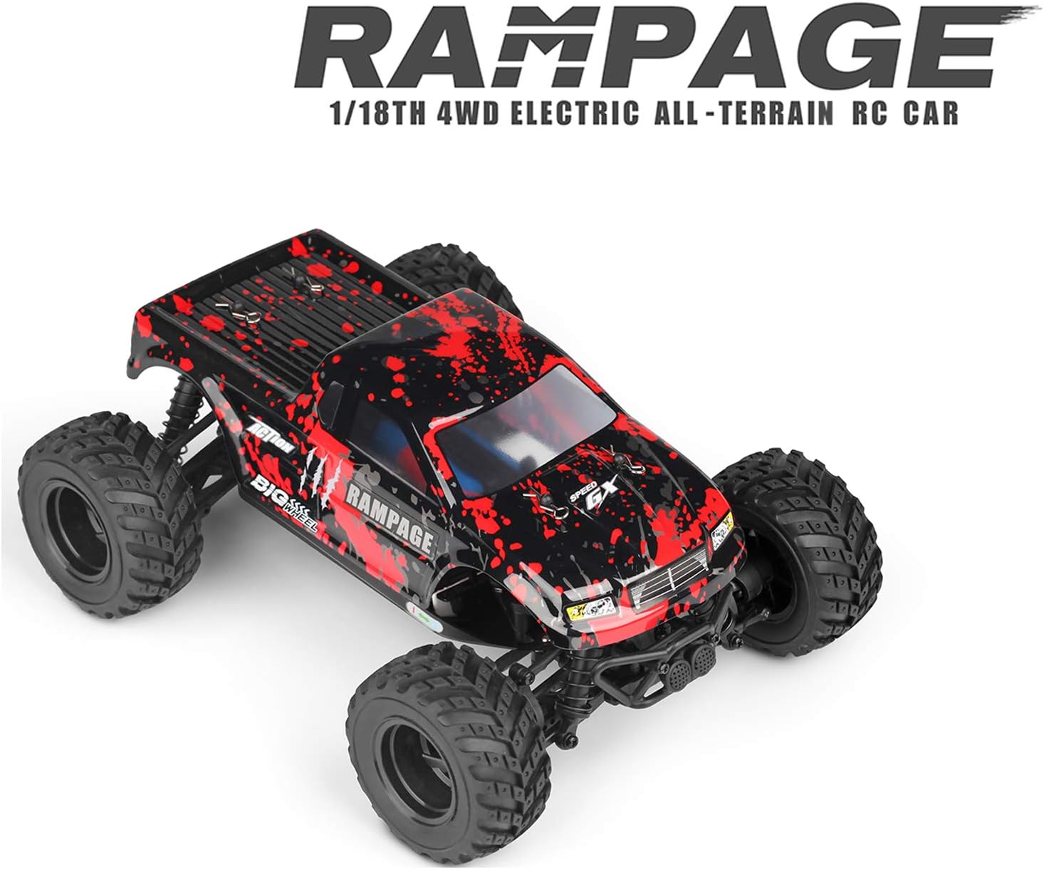 HAIBOXING 1:18 Scale All Terrain RC Car 36KM/H High Speed, 4WD Electric Vehicle,2.4 GHz Radio Controller, Included 2 Batteries and A Charger,Waterproof Off-Road Truck (Red): Toys & Games