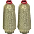ThreadNanny 2 Huge Spools Metallic Embroidery Machine Thread White Gold Color 5500 Yards Each for Embroidery and Decorative Sewing