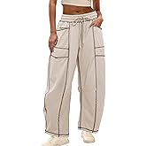 Athlisan Womens Baggy Barrel Pants Wide Leg Lounge Drawstring Sweatpants with Pockets