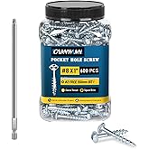 600Pcs #8 x 1 Inch Pocket Hole Screws, Interior Pocket Screw, Zinc Coated, Coarse Thread, Square Drive Washer Head, 150MM Drive Bit Included.