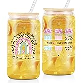 Frerdui Teacher Gifts for Women - Teacher Appreciation Gift for Women - Life Glass Can Tumbler Pencil Iced Coffee Cup - Chaos Coordinator Gift - Thank You Gifts for Teacher's Day Party Favor