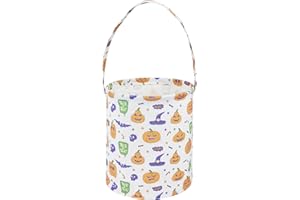 DDBASKET Halloween Bucket Halloween Trick or Treat Candy Bucket Pumpkin Pattern Halloween Party Tote Bags Gift Basket Goody Bucket for Kids Halloween Party Supplies(Spooky Pumpkin)