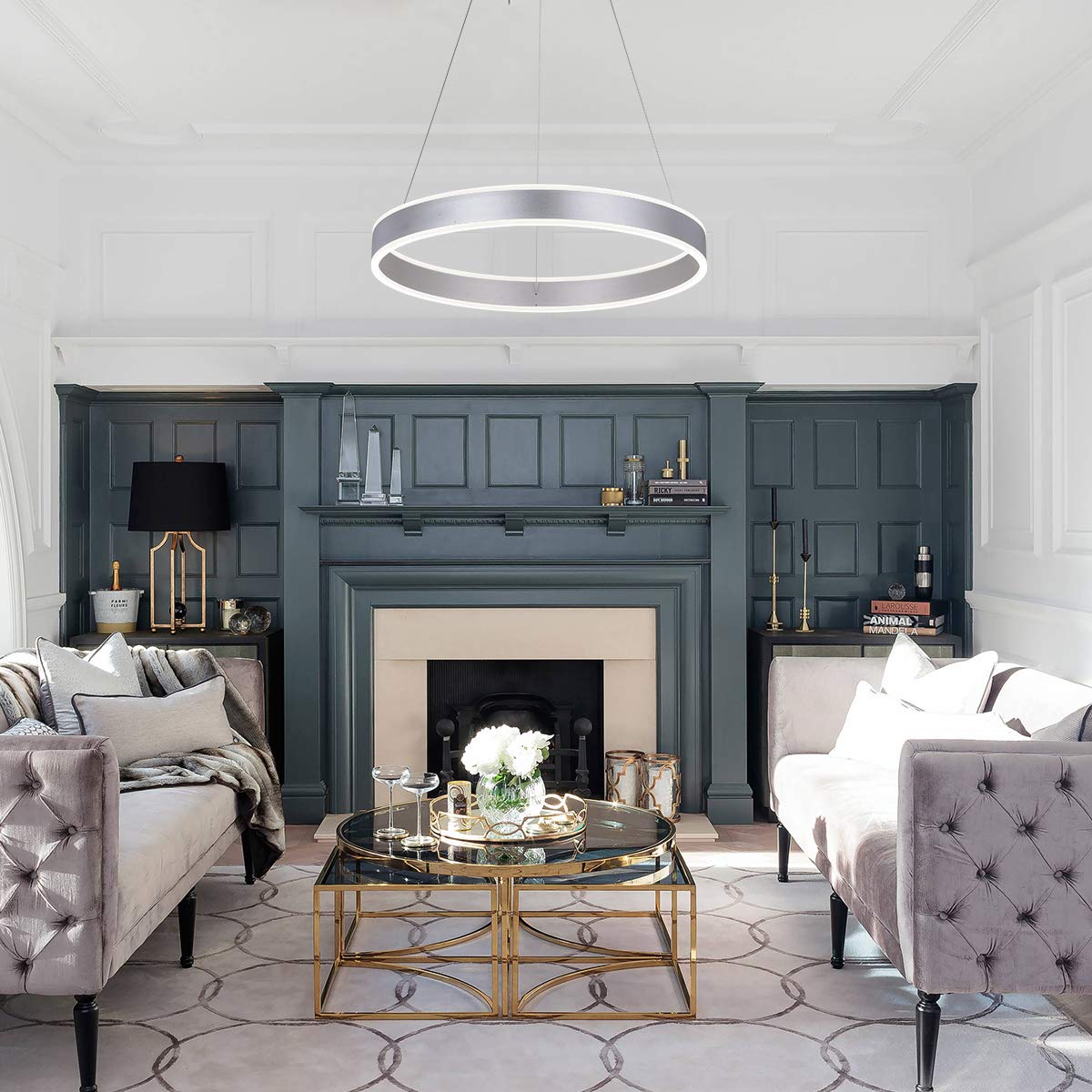 Royal Pearl Modern Foyer Pendant Light Dimmable 6460lm 76w Led Chandelier Adjustable Hanging Pendant Lighting For