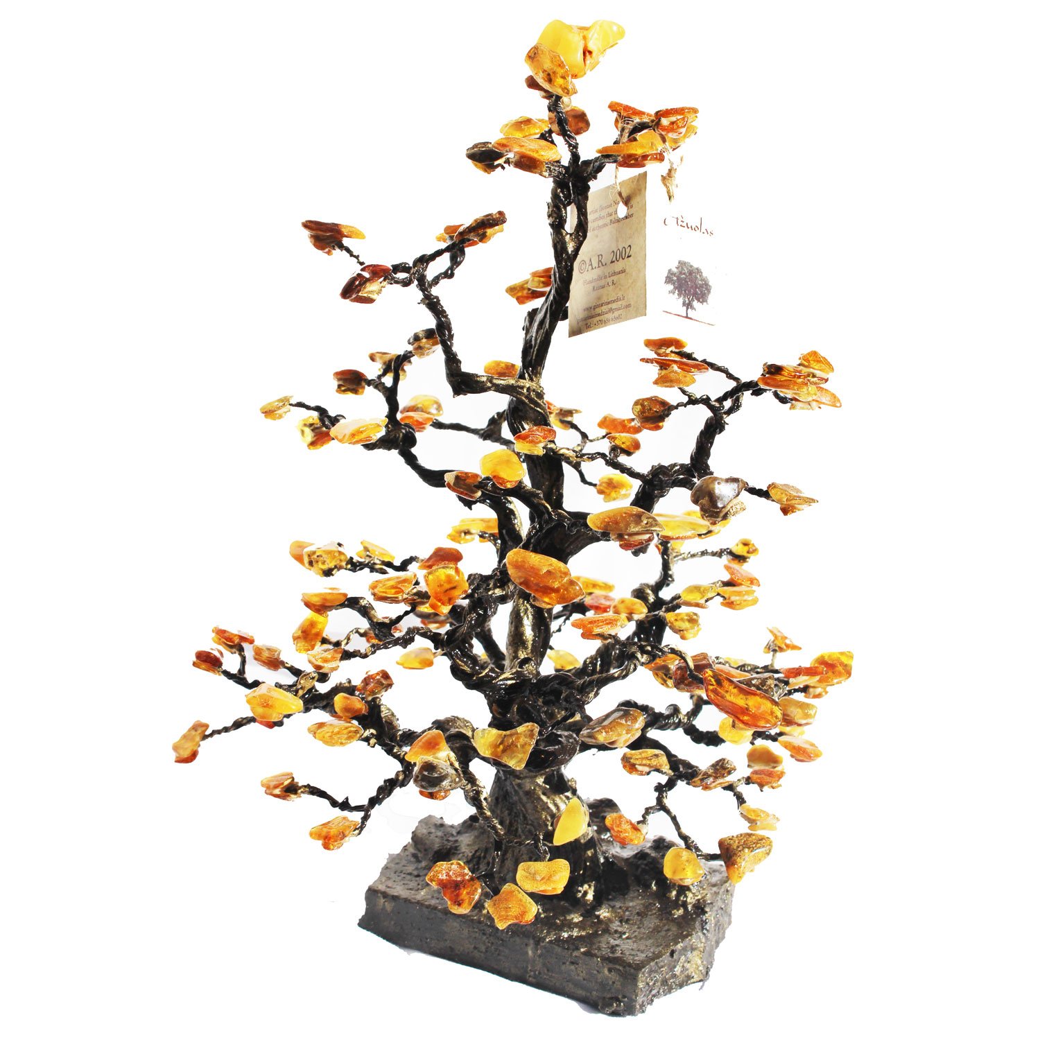 Strikingly beautiful Amber Tree Ornaments mounted on marble 35cm