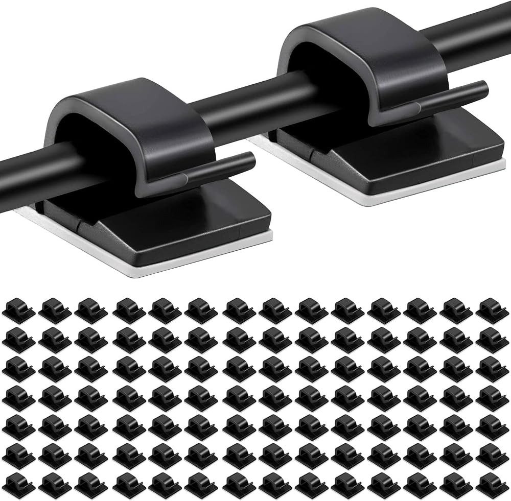 Sukudon 100 Pcs Black Self-Adhesive Cable Clips Wire Management Holder Organizer