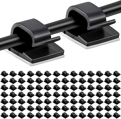 Sukudon 100 Pcs Black Self-Adhesive Cable Clips Wire Management Holder Organizer