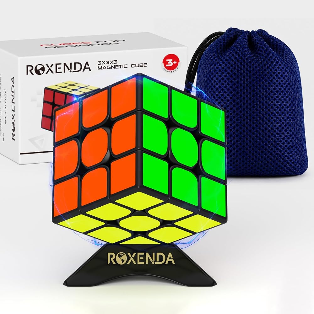 ROXENDA Magnetic 3x3 Speed Cube Lightweight 60.67g with Stand & Bag