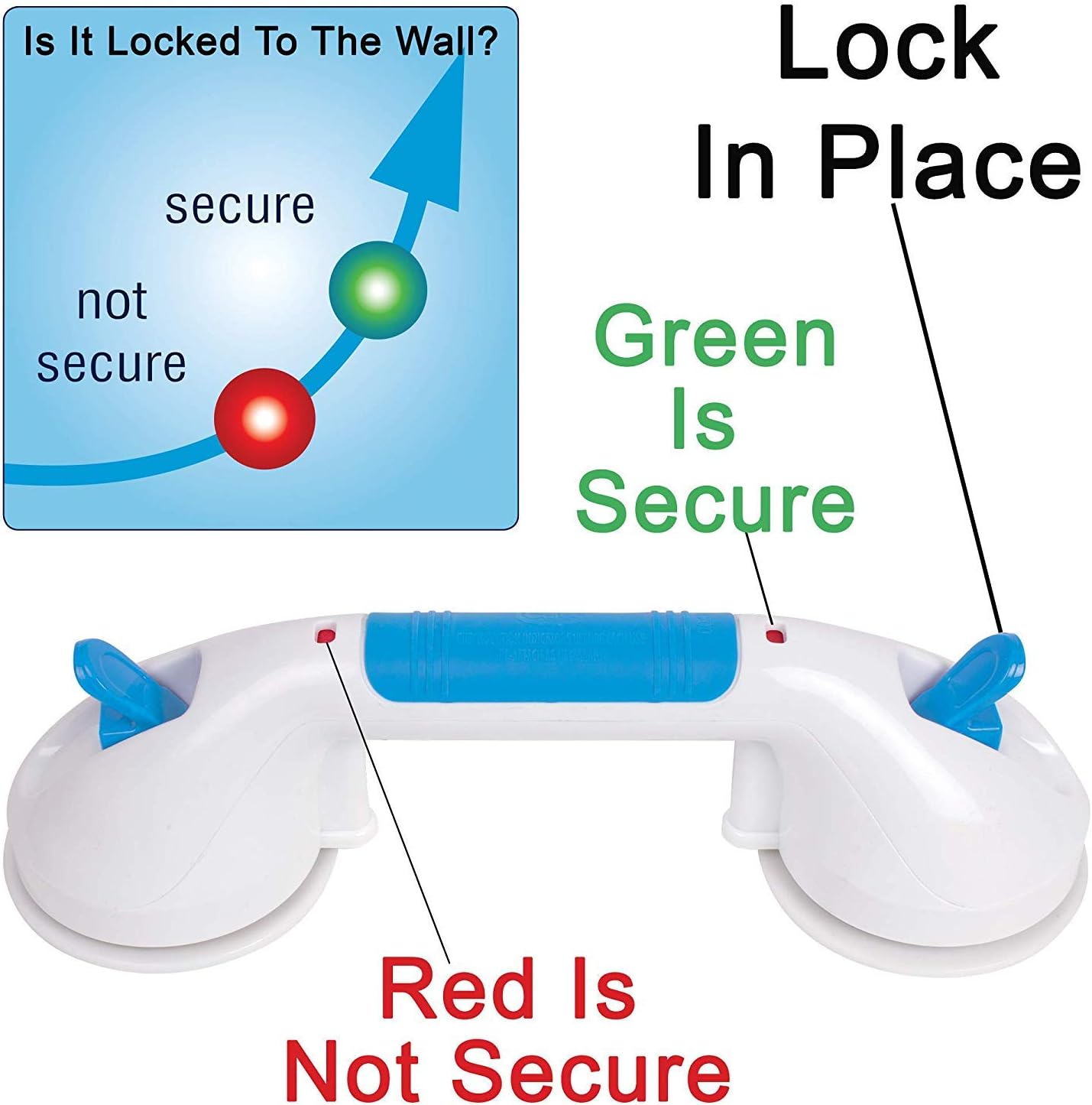 Carex Suction Shower Grab Bar – 12” Ultra Grip Shower Handle - Dual Locking Grab Bars for Bathtubs and Showers – Seniors, Disabled, Handicap, Elderly Assistance Product: Health & Personal Care