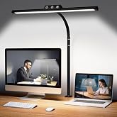 LED Desk Lamp for Home Office, Flexible Gooseneck Desk Lamp with Clamp | 5 Color Touch Control Stepless Dimming Adjustable Eye-Caring Desk Light with Adapter for Reading, Study, Workbench (Black)