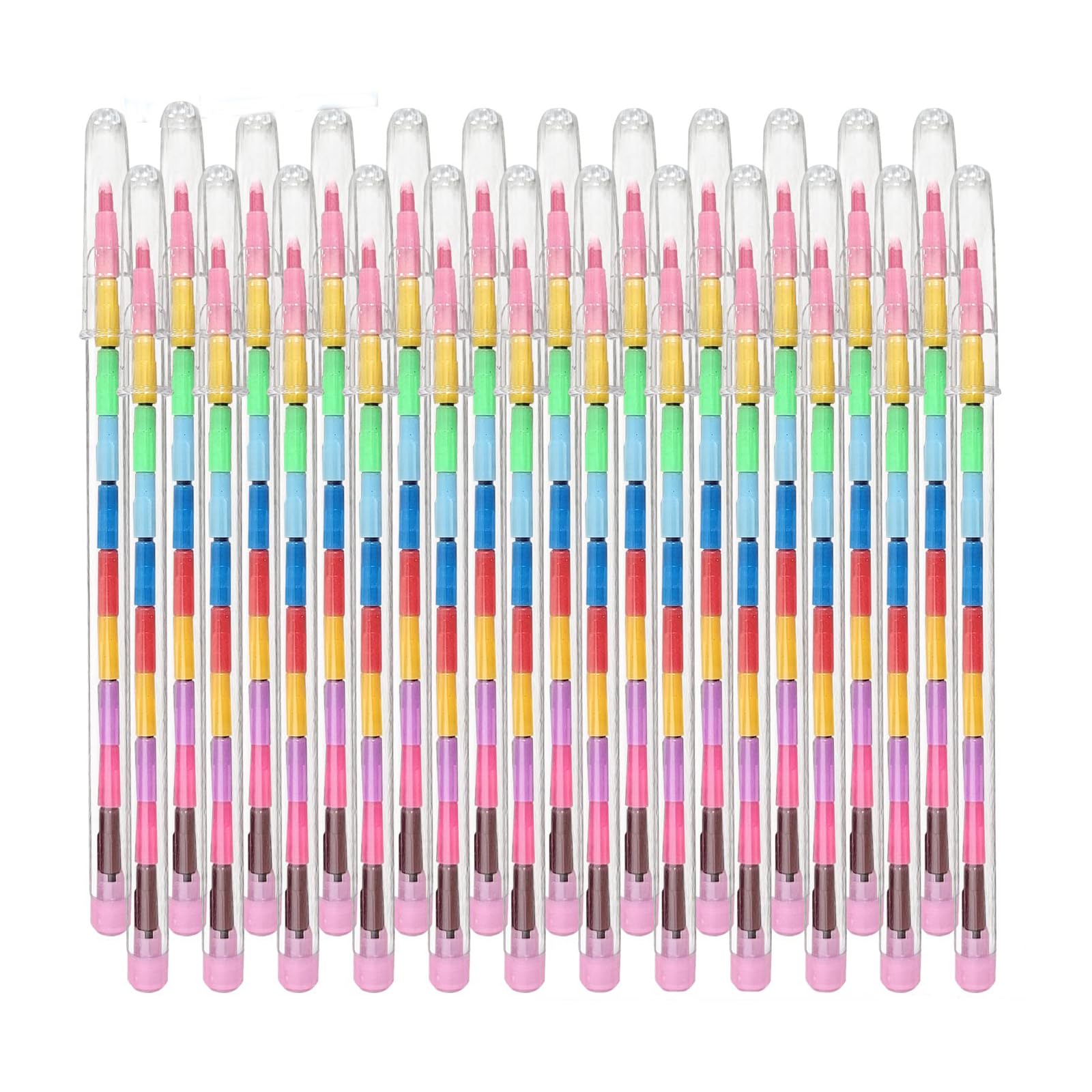 Semazz Stacking Crayons for Kids,24 pcs Swop Point Crayons Colouring Rainbow Pencils 11 x Multicolor Stacking Crayon for Boy Girl Party Favours Party Bag Filler Gift Multicolor
