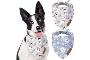 Oritasy Christmas Snowman Dog Bandanas, 2-Pack Triangle Reversible Snowflakes Pet Scarves, Premium Fabric, Bandana for All Boys Girls Dogs (L, Style 3)
