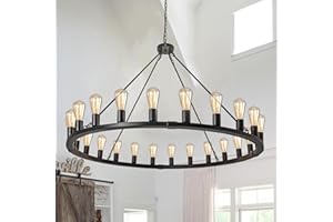 Rviezza Wagon Wheel Chandelier 24-Light 48-Inch, Black Round Rustic Farmhouse Chandelier Extra Large for High Ceilings, Dining Room, Living Room