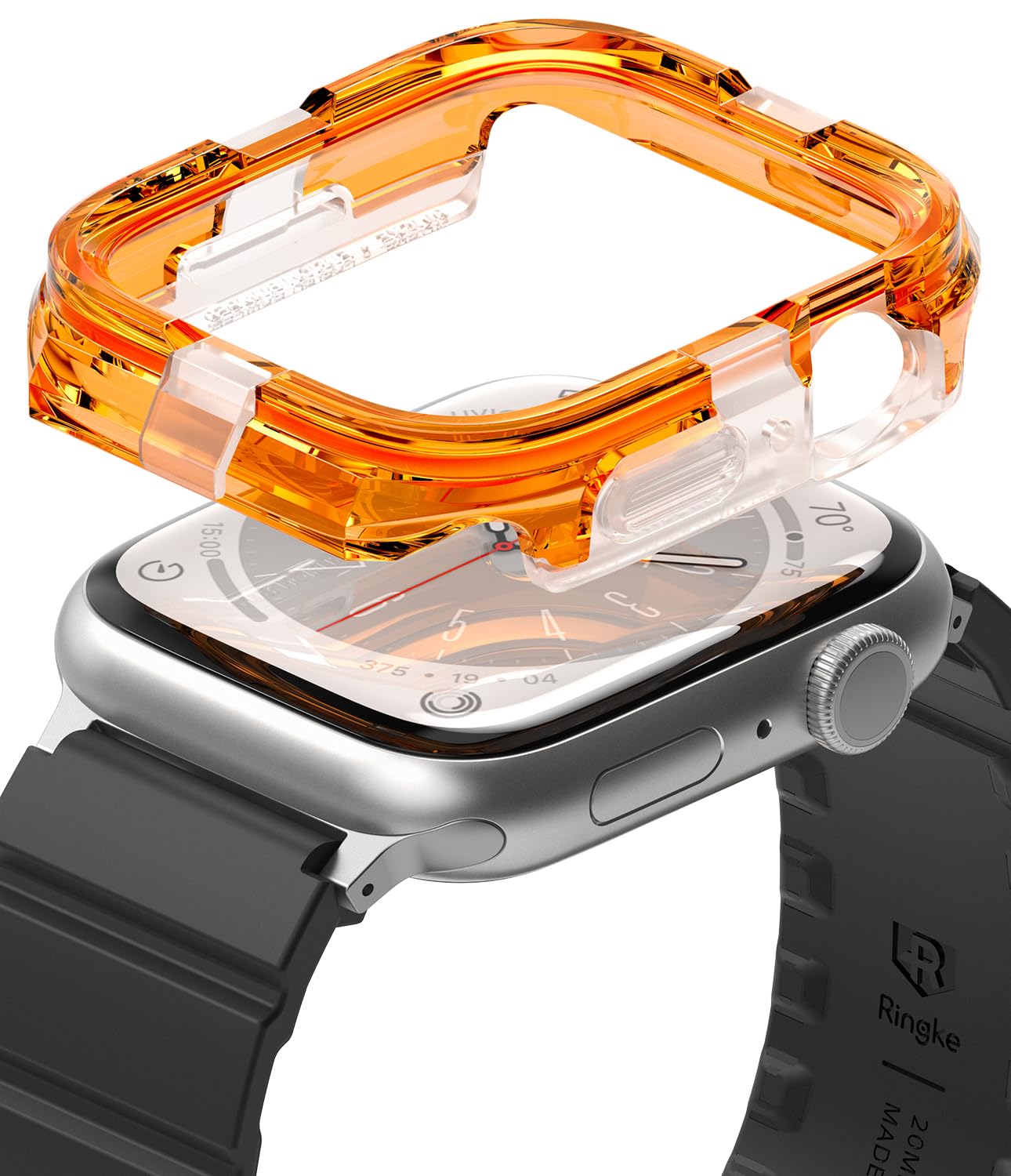 Ringke Fusion Bumper for Apple Watch Series 9/8 / 7 45mm, 6/5 / 4 / SE 44mm Case [Double-Layer] Rugged Bumper Frame Protective Cover - Neon Orange