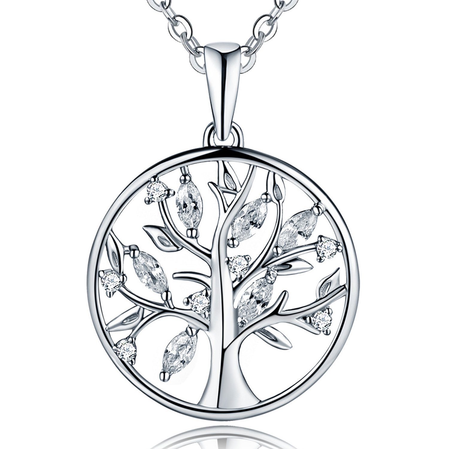 JO WISDOM Tree of Life Necklace,925 Sterling Silver April Birthstone AAA Cubic Zirconia Tree Coin Pendant Necklace Jewellery for Women — image 1